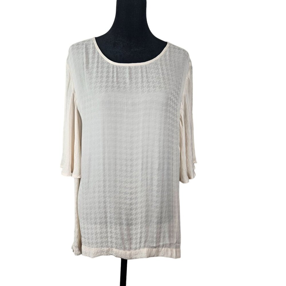 A New Day Womens Blouse Size XXL Cream Houndstooth Pattern Casual Career Comfort